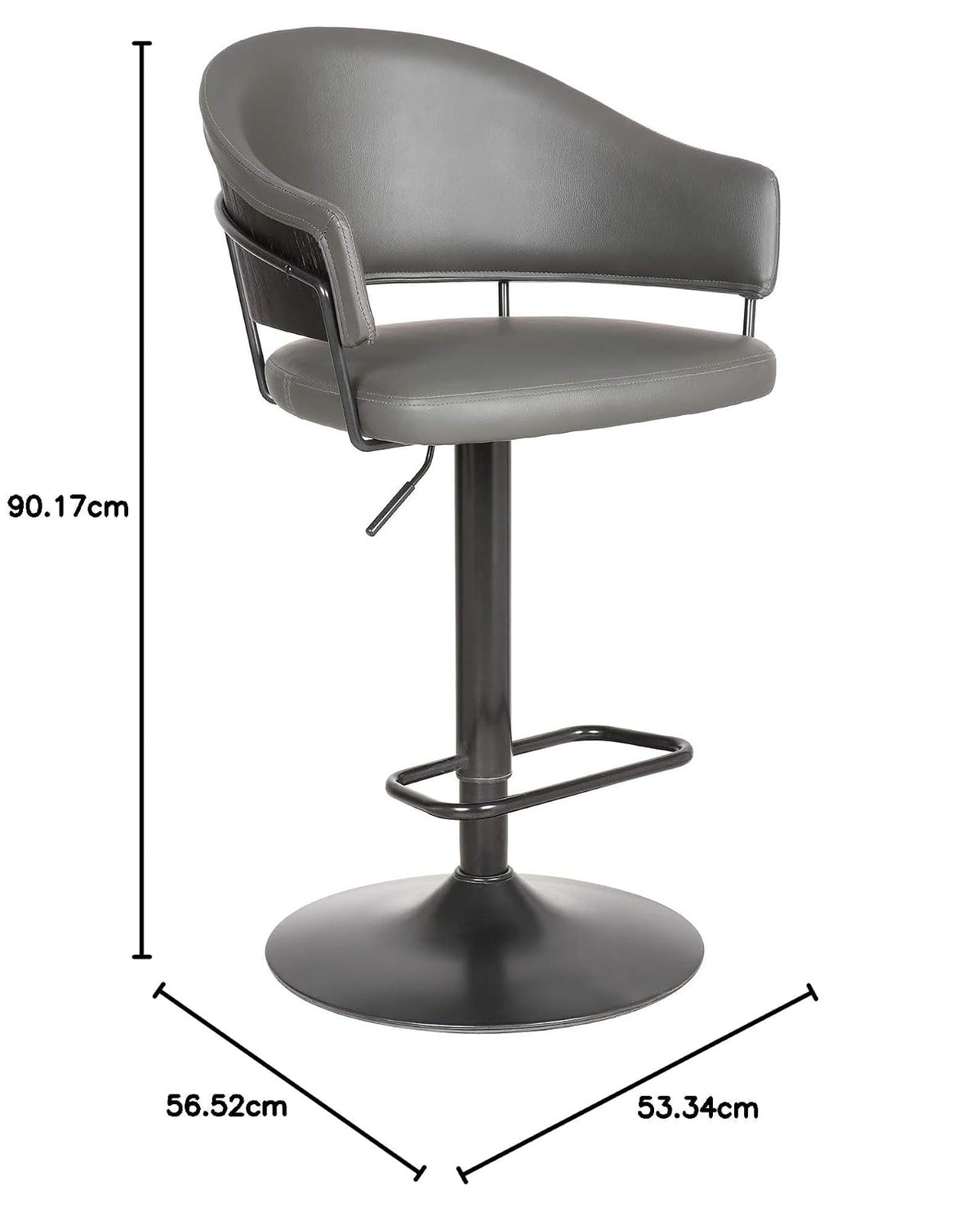 Armen Living Brody Taburete Giratorio de Piel sintética, Ajustable, Gris/Negro