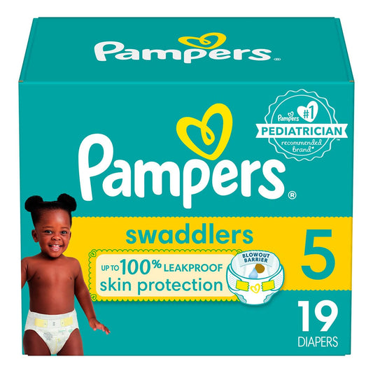 PAMPERS Swaddlers Pañales Desechables Unisex Etapa 5, 19 Uds, Bebé +12 Kg