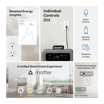 TP-Link Tapo Smart Plug P210M, toma Wi-Fi en pared, compatible con materia, monitoreo de energía, 15A/1800W Max, funciona con Alexa, Apple Home, Google Home, SmartThings, control de voz/remoto,