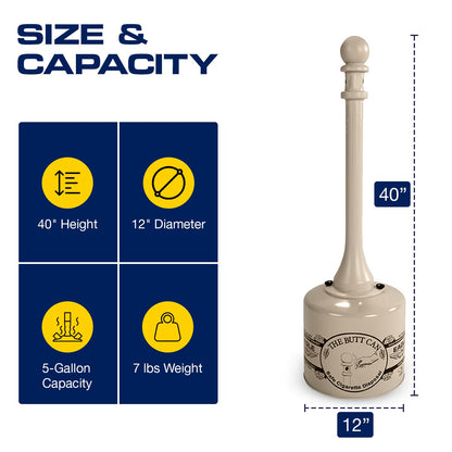 Eagle 1205BEI Receptáculo para colillas de cigarrillos de acero galvanizado, capacidad de 5 galones, 40" de altura, 12" de diámetro, color beige