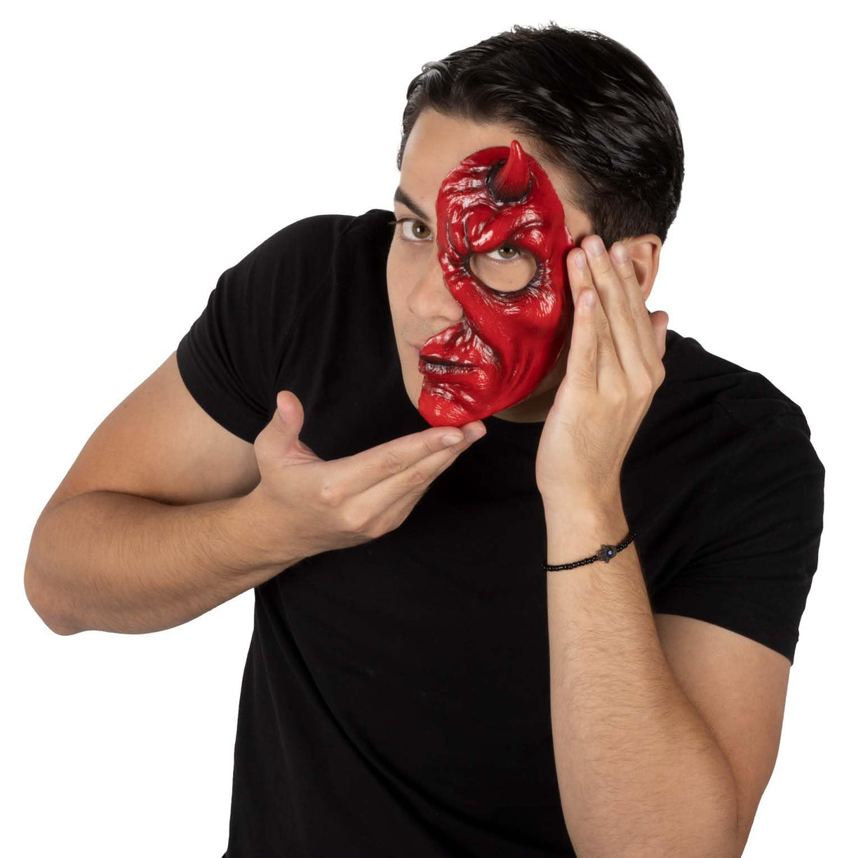 Ghoulish Productions Aplicación de látex Half Mask Devil. Aplicación de Diablo Rojo. Pegatina de Diablo. Ideal para usar en maquillajes de Halloween y caracterizaciones