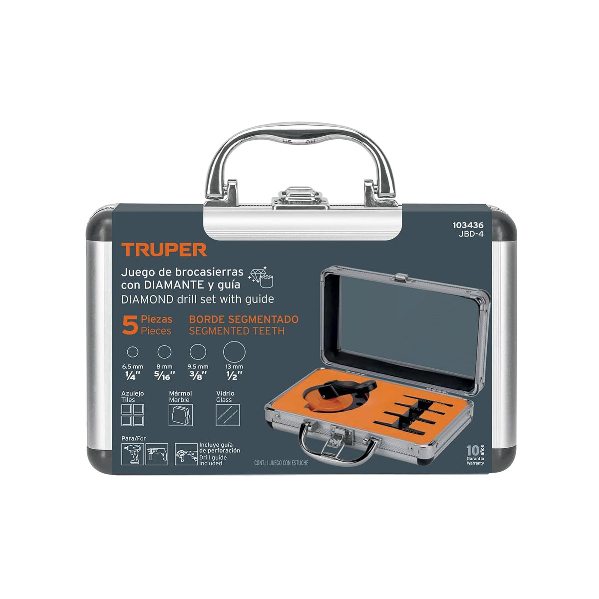 Truper JBD-4, Juego de 4 brocas diamantadas con guía