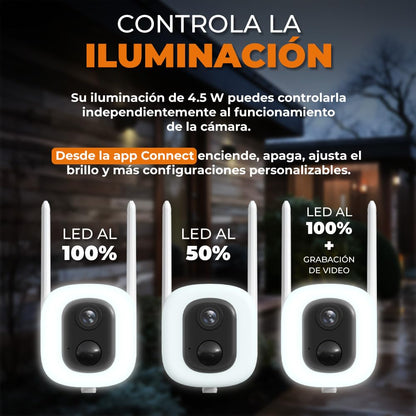 Tecnolite Connect - Cámara de Seguridad Exterior WiFi Recargable Inalámbrica con Lámpara LED 4.5 W, Visión Nocturna, Compatible con App móvil, Alexa, Google y Siri, Visión Nocturna, Monitoreo