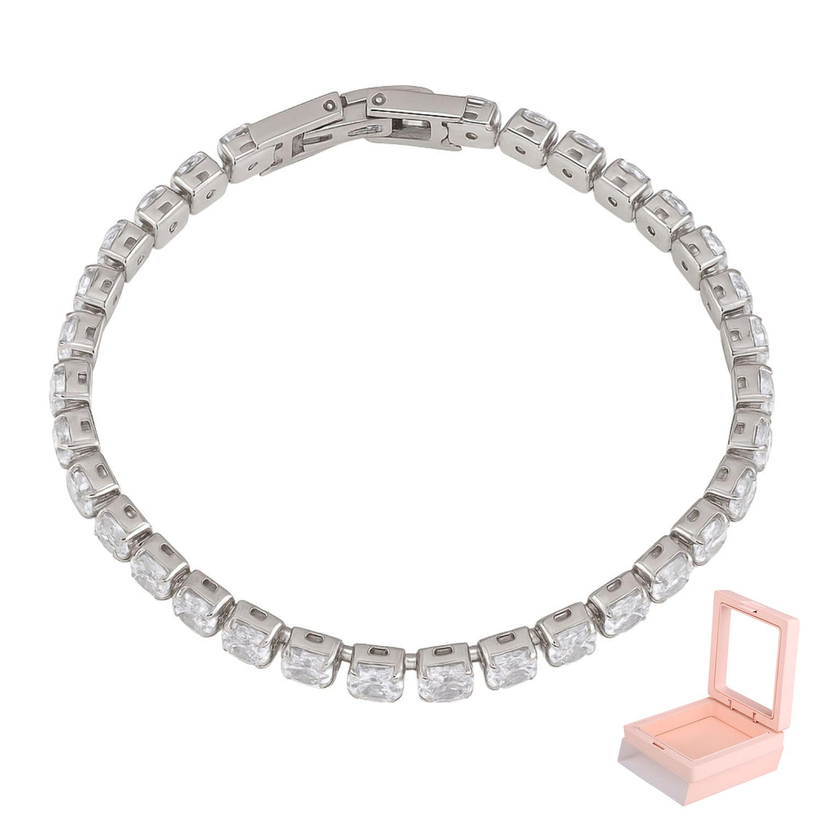 Xyphielle Pulseras para Mujer con Baño de Plata - Pulsera de Circonitas Grandes y - Regalos Elegantes (18cm)