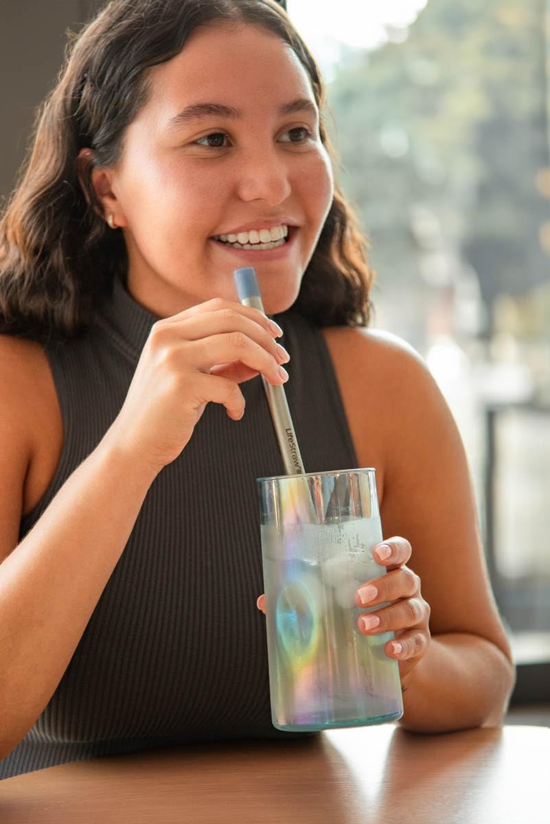 LifeStraw Sip - Paquete de 3 unidades, filtro de agua reutilizable de acero inoxidable con 3 fundas de transporte, elimina microplásticos, bacterias y parásitos para viajes y uso diario