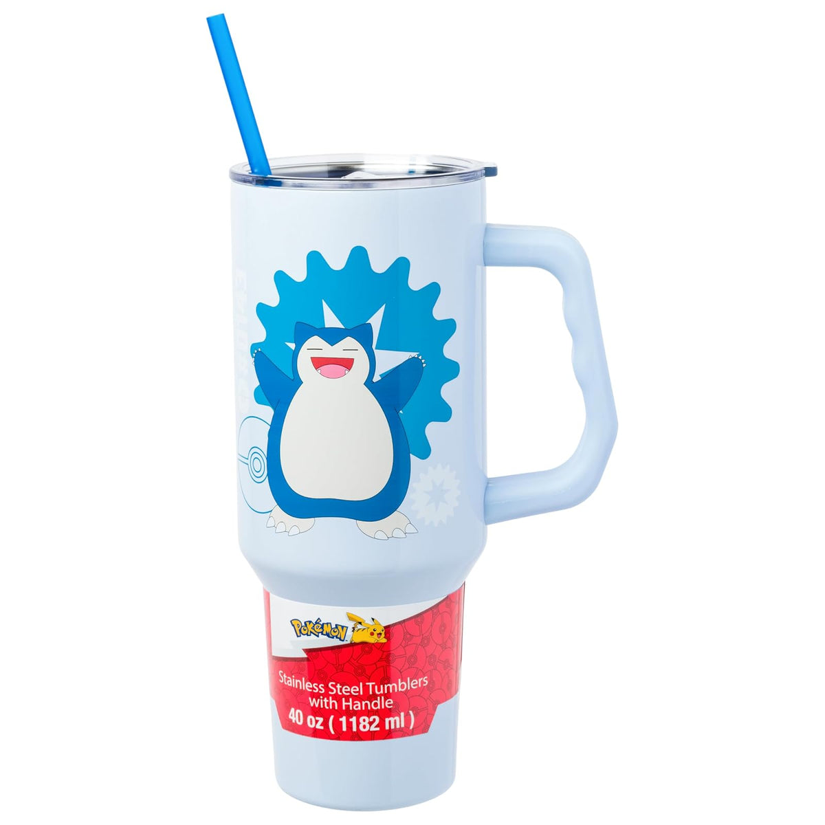Silver Buffalo Vaso Térmico de Acero Inoxidable 40 oz con Popote y Asa - Azul - Blanco