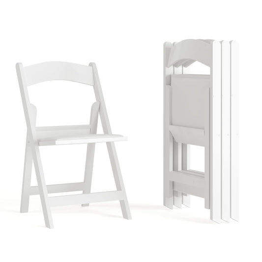 4 Pk. HERCULES™ 1000 lb. Capacity White Resin Folding Chair with White Vinyl Padded Seat
