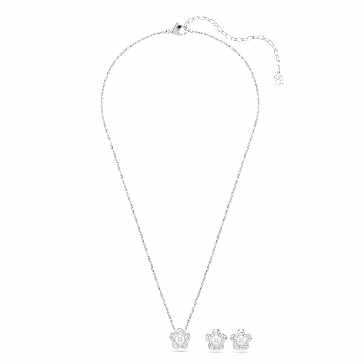 Juego de collar y arete de Swarovski x Ariana Grande, acabado rodio, colección oficial de joyas Ariana Grande