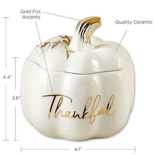 Kate Aspen Thankful - tazón decorativo de calabaza blanca, Soporte para joyería/plato de caramelos, decoración de otoño, decoración del hogar, premio de ducha (23272NA)