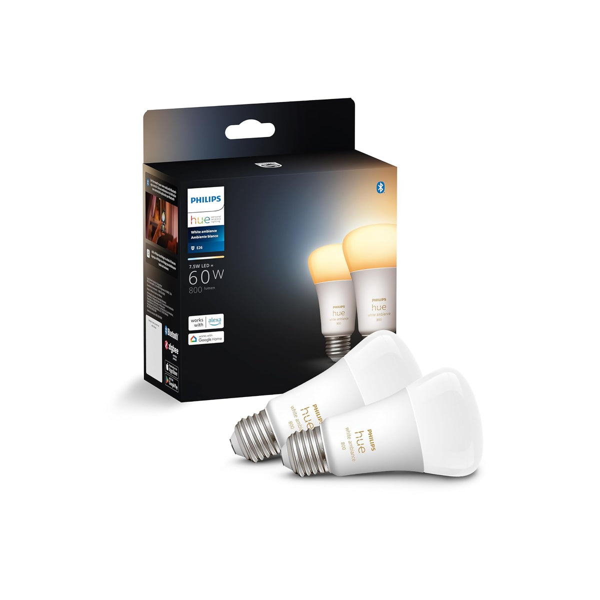 Philips Hue Foco Inteligente LED A19 White Ambiance 9W Base E27 - Paquete de 2