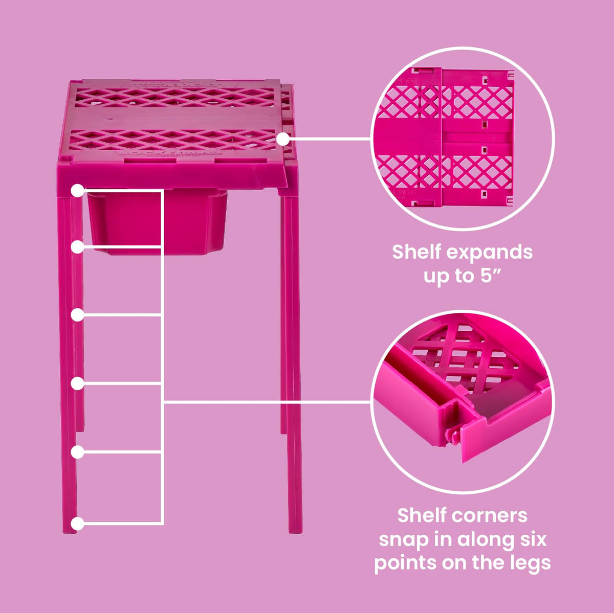 LockerMate - Estante y Organizador de clóset Ajustable para Adaptarse a tu casillero, Incluye cajón de Almacenamiento, Color Rosa