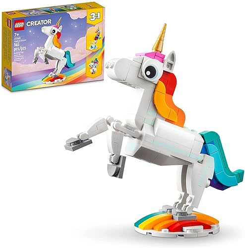 LEGO Creator 3 en 1 Unicornio Mágico - Juguetes de Construcción para Niñas y Niños, Años 7+ - Construir un Unicornio, Caballito de Mar o un Pavorreal - Regalo para Cumpleaños - 31140