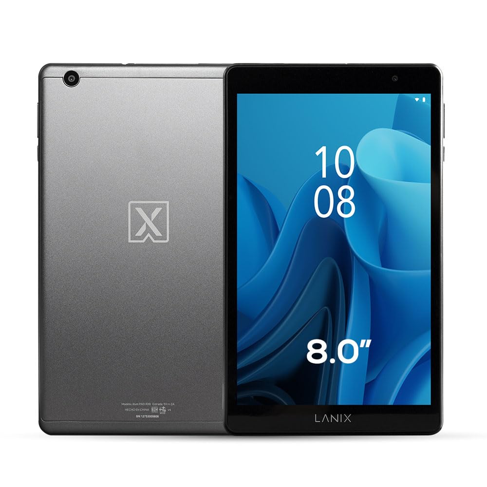 Lanix Ilium Pad RX8 V6 Tablet 8" IPS 800x1280, Rockchip RK3562 Quad Core 2GHz, 4GB RAM, 64GB, Android 14, Cámara 5MP+2MP, Batería 4000mAh, WiFi 802.11 b/g/n, Bluetooth 4.0, USB-C, Negro