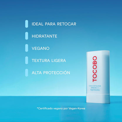 TOCOBO Cotton Soft Sun Stick SPF50+ PA+++ 19 g Barra Solar Suave de Algodón 19 g Barra Solar Facial Vegana con Acabado Mate