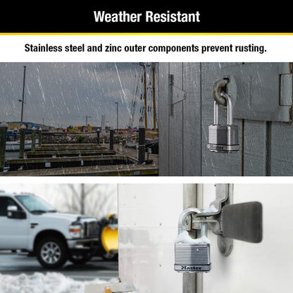 Master Lock M1XKADCCSEN Magnum Candado laminado, 4.45 cm de ancho, acero de 0.8 cm, 2.54 cm de distancia al grillete, Paquete de 4, 1-1/2 Inch Shackle