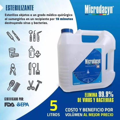 Microdacyn Solución Esterilizante Alto Nivel Hospitalario Sin Alcohol | Antiséptico, desinfectante y esterilizante de alto nivel, uso hospitalario, amplio espectro, sin glutaraldehído