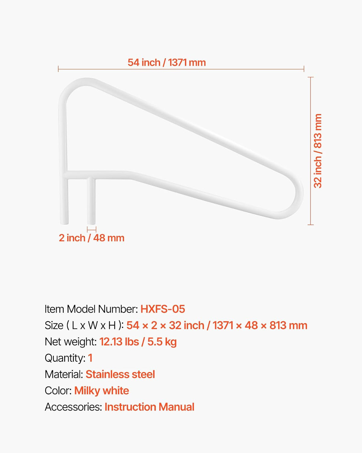 VEVOR para Piscina, Carga de 100 kg, Acero Inoxidable, Soldadura sin Juntas, Montaje Empotrado o Sobre Base, para Piscinas, Parques Acuáticos y Spas, 1371 x 48 x 813 mm, Blanco Crema