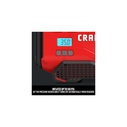 CRAFTSMAN V20 Inflador de neumáticos, compresor de aire portátil, 3 modos: sin cable, cable de 120 V y adaptador de coche de 12 V, bomba de aire, batería se vende por separado (CMCE520B)