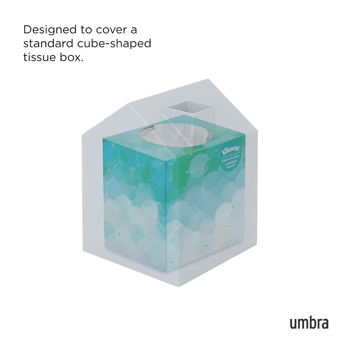Umbra Caja de pañuelos Decorativa – Dispensador de pañuelos Moderno y Decorativo para baño, Oficina, Dormitorio y más, Color Azul Pizarra, 13 x 13 x 17 cm