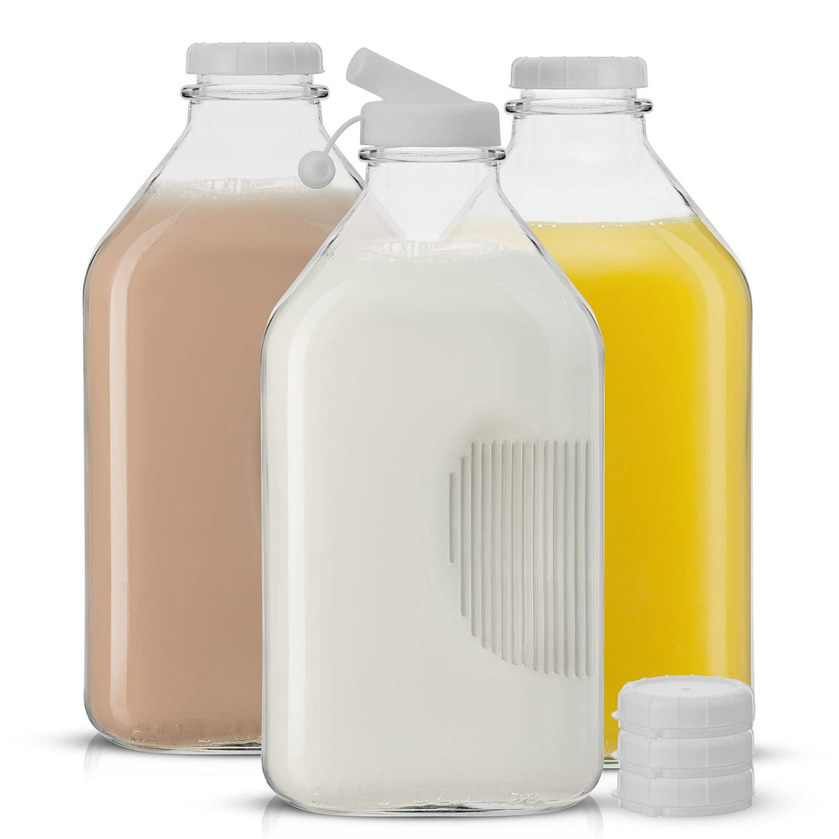 JoyJolt Botellas de Leche de Vidrio con Tapa y Vertedor - 64 Oz