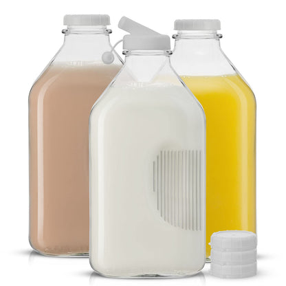 JoyJolt Botellas de Leche de Vidrio con Tapa y Vertedor - 64 Oz