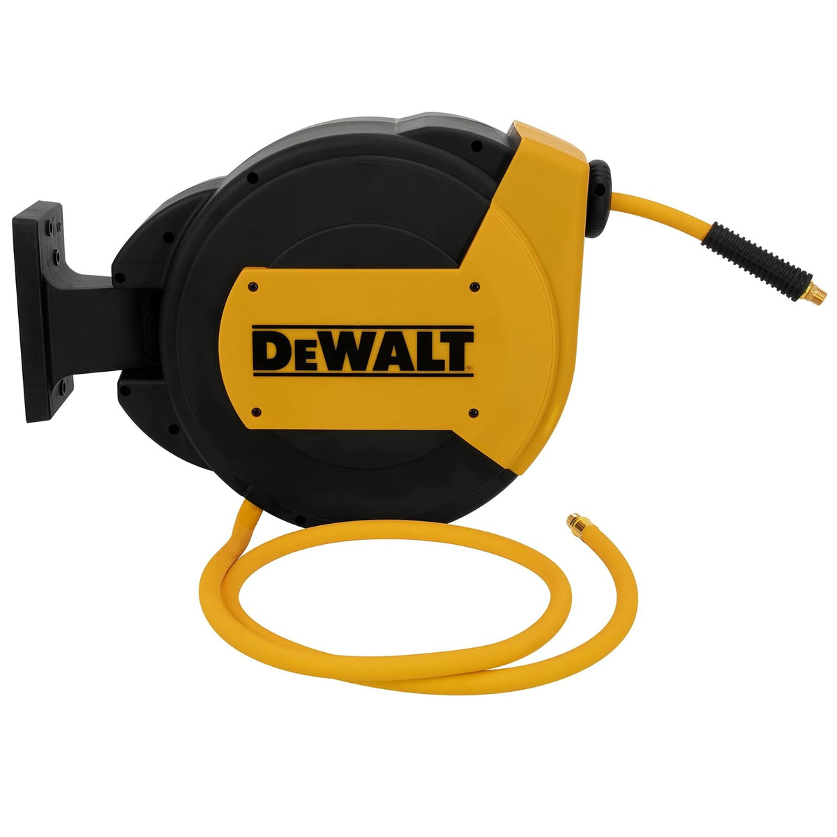 DEWALT 3/8" Carrete de manguera de aire cerrado de 50 pies, carrete de manguera de aire automático, retráctil de 300 PSI máximo, manguera de aire retráctil duradera para un uso eficiente en talleres y