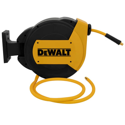 DEWALT 3/8" Carrete de manguera de aire cerrado de 50 pies, carrete de manguera de aire automático, retráctil de 300 PSI máximo, manguera de aire retráctil duradera para un uso eficiente en talleres y