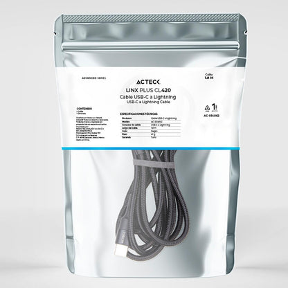 Cable USB C a Lightning Linx Plus CL420 / Carga Ultra Rápida + Hasta 27W 1Mt Nylon Trenzado + Macho a Macho Negro Advanced Series
