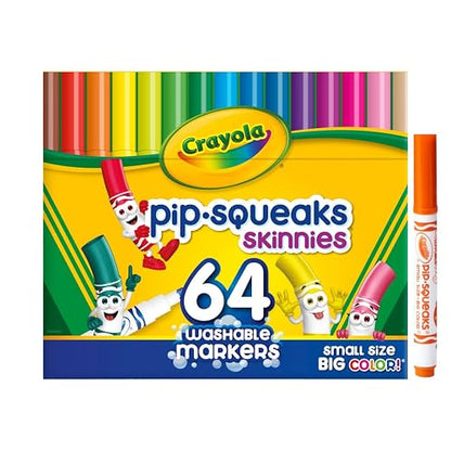 Crayola Pip-Squeaks Skinnies Marcadores | Lavables, 64 Unidades, Mango Delgado Para Niños, Suministros Para Manualidades, Regalo