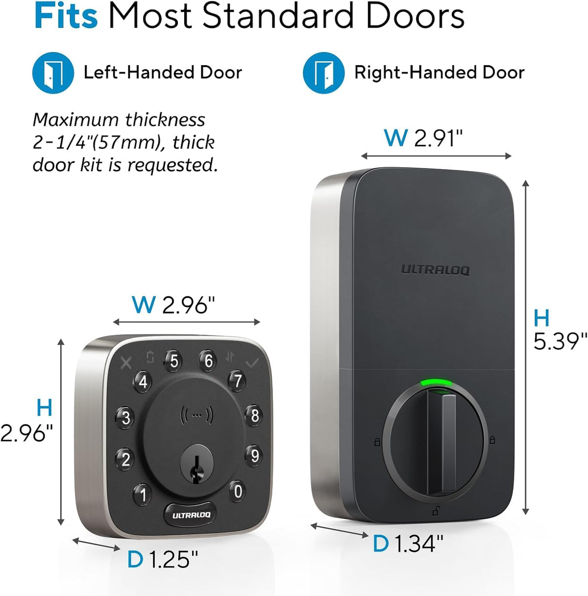 ULTRALOQ 2025 - Cerradura de puerta inteligente NFC, cerrojo WiFi integrado 6 en 1, cerradura de puerta de entrada sin llave y sensor de puerta, desbloqueo automático, resistente al agua IP65, fácil