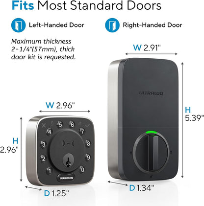 ULTRALOQ 2025 - Cerradura de puerta inteligente NFC, cerrojo WiFi integrado 6 en 1, cerradura de puerta de entrada sin llave y sensor de puerta, desbloqueo automático, resistente al agua IP65, fácil