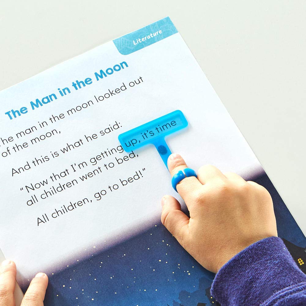 hand2mind 91496 - Marcadores de dedo para grupos pequeños, tiras de lectura guiadas, herramienta de lectura para niños y dislexia, a partir de 3 años (6 anillos extraíbles y 24 varas)
