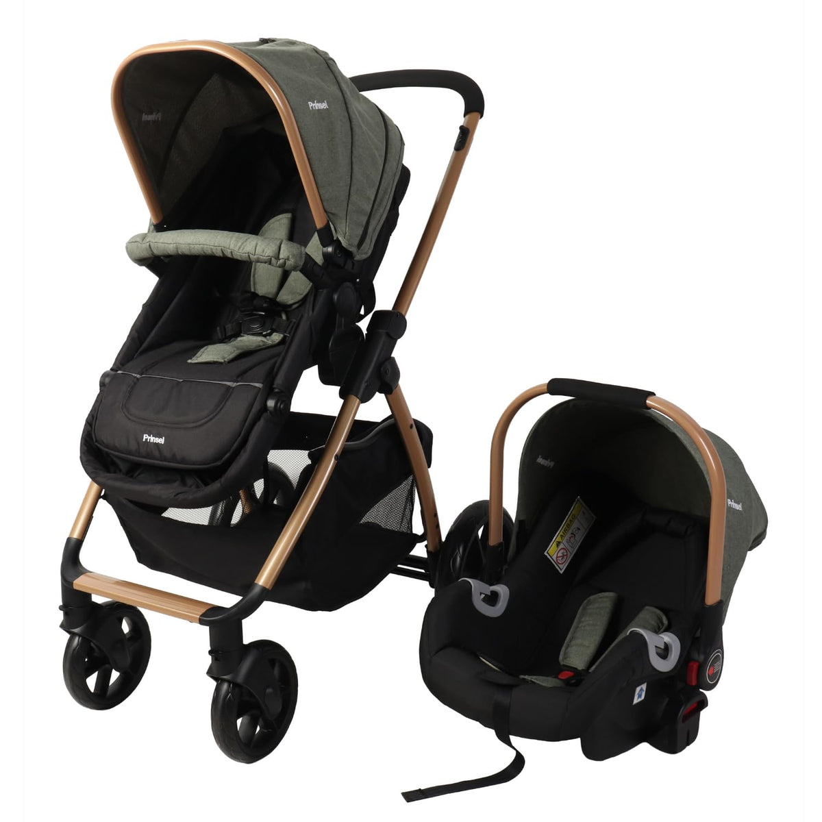 PRINSEL | Carriola y Autoasiento para Bebé | Carreola y Sistemas de Viaje/Paseo | Prima LX | Verde | De 0 Meses a 3 Años, Hasta 18 kg, Asiento Reversible, Con Portabebé, Respaldo Ajustable | Artículos para Bebés - Recién Nacido