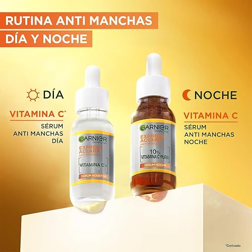 Garnier Express Aclara Serum Noche Antimanchas con 10% Vitamina C Pura para una Piel Radiante, reduce las Manchas durante la Noche, 30ml