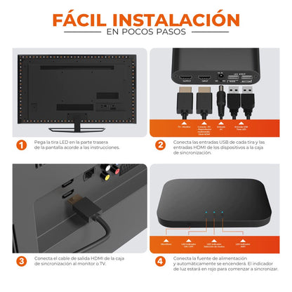 Tecnolite Connect Kit Tira LED de TV Inmersión Inteligente Wi-Fi Sync Box - Luz RGB, Retroiluminación para Pantallas hasta 90'', Gaming, Música, Compatible con Alexa, Google Assistant, Atajos de Siri