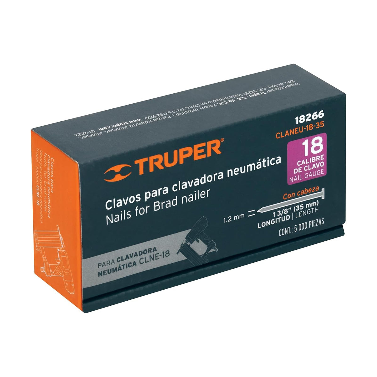 Truper CLANEU-18-35, Clavos para clavadora neumática CLNEU-2, 35 mm, 5, 000 pzas
