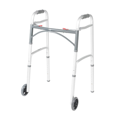 Drive Medical Deluxe - Andador plegable de dos botones con ruedas de 5 pulgadas