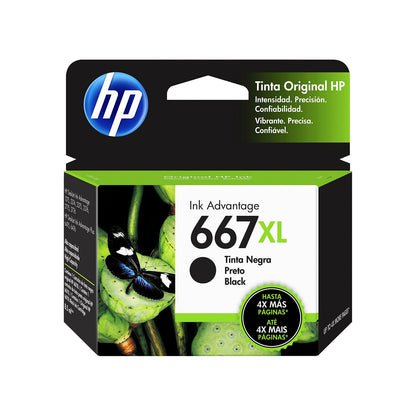 HP Cartucho de Tinta 667XL Negro Original, Compatibilidad con Impresoras DeskJet Ink Advantage 1275, 2374, 2375, 2376, 2775, 2776, 6076, 6476, 6476, Rendimiento hasta 480 páginas (3YM81AL)