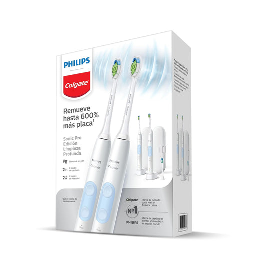 Cepillo de Dientes Eléctrico Philips Colgate SonicPro 40 2 pack | Remueve 600% Más Placa y Mejora de la Salud de las Encías, 62.000 Movimientos por Minuto, 2 Modos de Cepillado