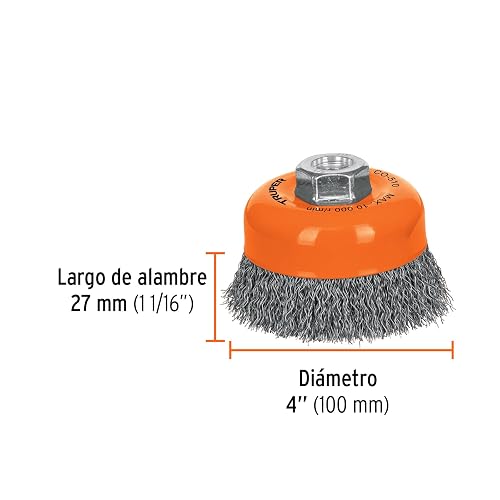 Truper CO-510, Carda de copa, alambre ondulado, 4" para esmeril