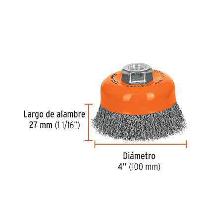 Truper CO-510, Carda de copa, alambre ondulado, 4" para esmeril