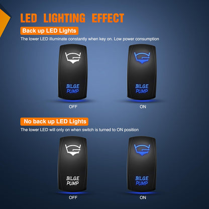 Nilight - Interruptor para bomba de sentina, con luz LED, 5 pines, con láser, SPST 20A/12V, 10A/24V, color azul para pesca marina, barco, caravana, barco, caravana, caravana, caravana,