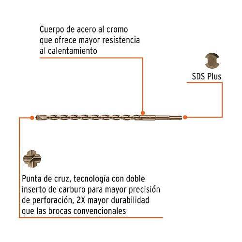 Truper BS-9/16X12, Broca para concreto con sistema directo de inserción (SDS Plus) 9/16" x 12"