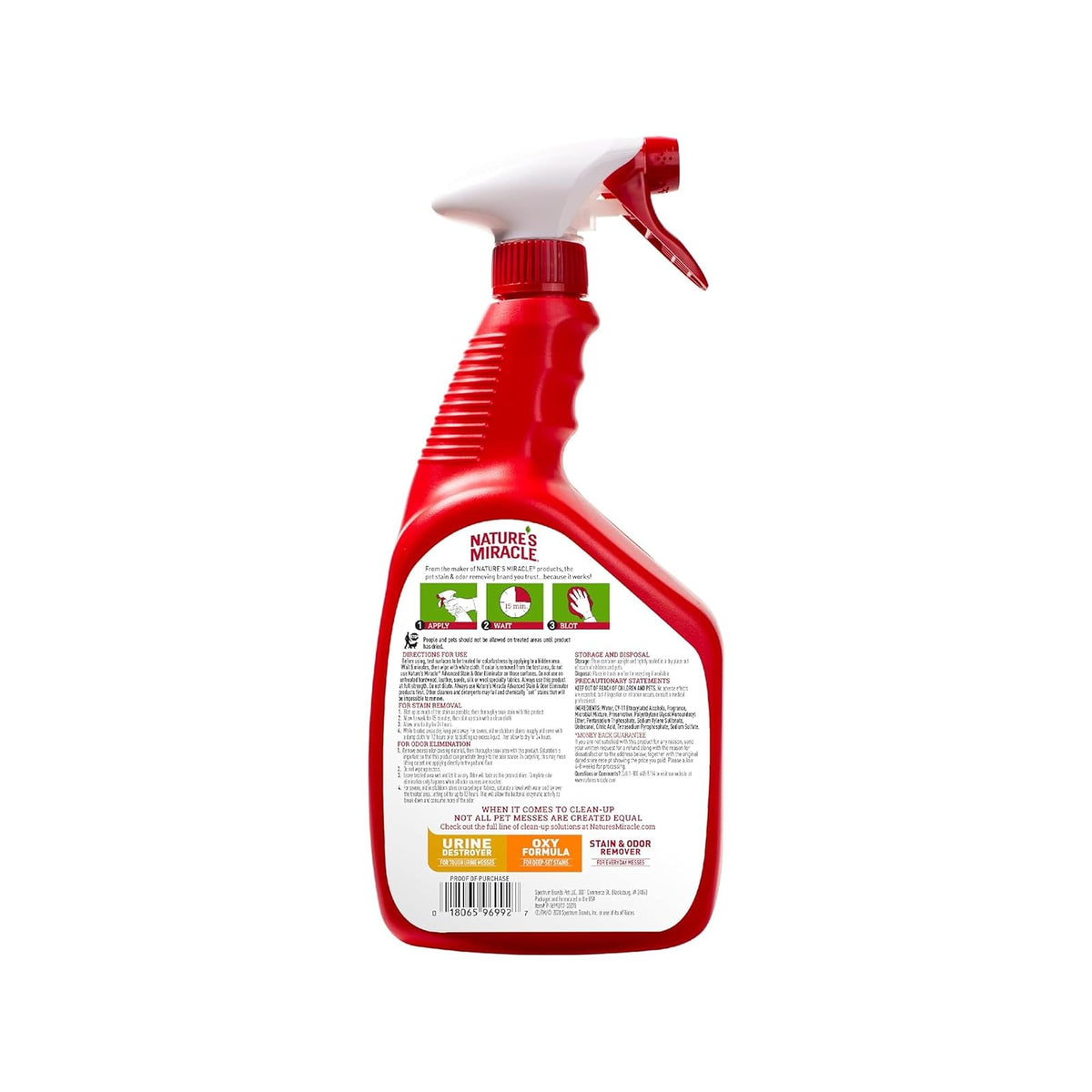Nature's Miracle - Advanced removedor de Manchas y olores para Gato, Spray para Suciedad severa, fórmula enzimática, 32 oz