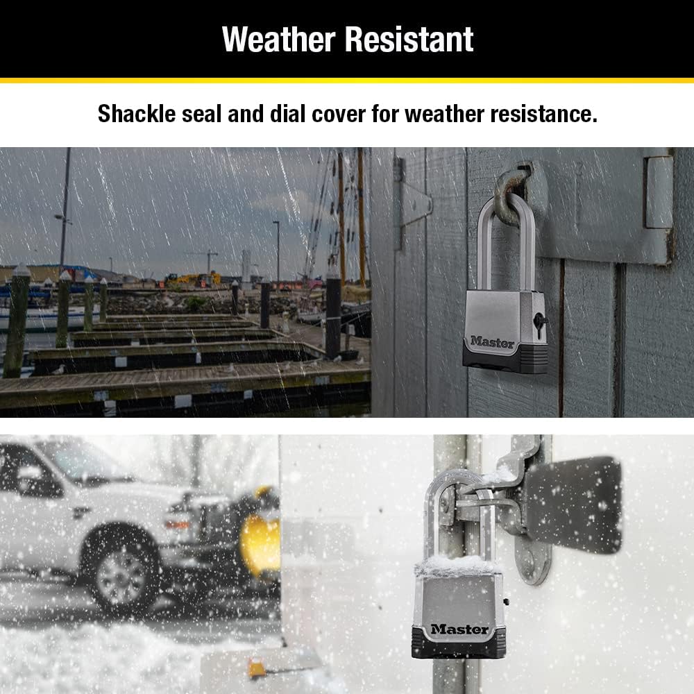 Master Lock M176XDLH Candado de Combinación Resistente a la Intemperie | Establece tu propio candado de combinación de 4 dígitos con cuerpo de zinc de 2 pulgadas de ancho, grillete extendido de