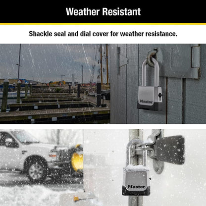 Master Lock M176XDLH Candado de Combinación Resistente a la Intemperie | Establece tu propio candado de combinación de 4 dígitos con cuerpo de zinc de 2 pulgadas de ancho, grillete extendido de