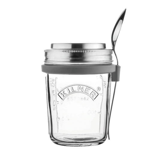 KILNER | Tarro para Desayuno 300 ml (0.3 L), Frasco de Vidrio con Tapa, Ideal para Avena Overnight, Yogurt y Almacenamiento de Alimentos Vidrio | Reutilizables | Mod. KLN25304