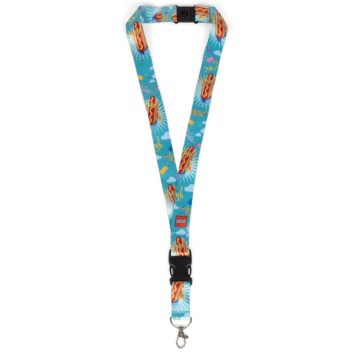 LEGO Cordón, correa para el cuello para llaveros, cordón desmontable para teléfono, llaves, insignia de identificación, con cierre y hebilla de liberación rápida - Hotdog chavo