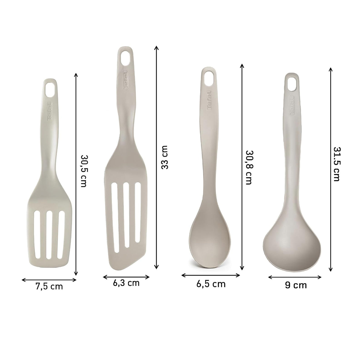 T-fal Juego de 4 utensilios cuchara, cucharón, espátula corta y espátula larga Resource, Hechos con 90% de materiales reciclados, K210S414