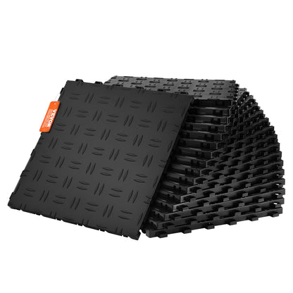 VEVOR Baldosas de Garaje Entrelazadas 25 Piezas Baldosas de PP para Suelo de Garaje 305 x 305 x 13,4 mm Textura Antideslizante de Doble Cara, para Garajes, Sótanos, Talleres de Reparación, Negro